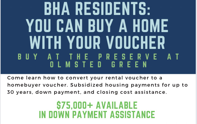 Olmsted Green Affordable Ownership Opportunity & Boston Housing Authority $75,000 Down Payment GRANT